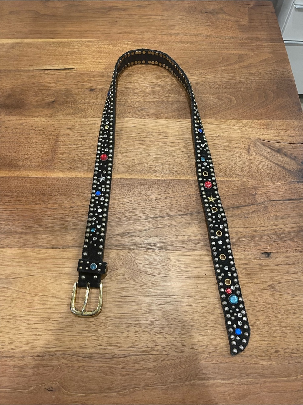 Free People cow suede Leather Belt with Multicolor Gems s/m